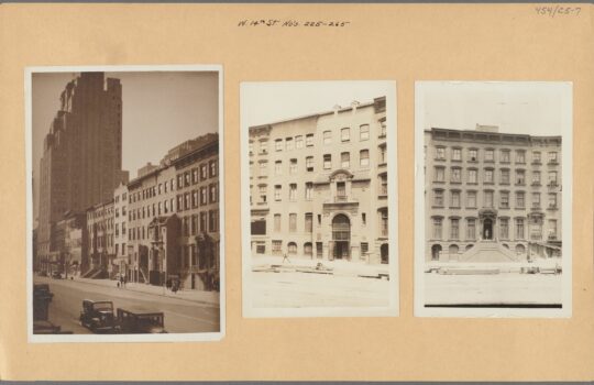 Three historical images of 'Little Spain' buildings placed side by side